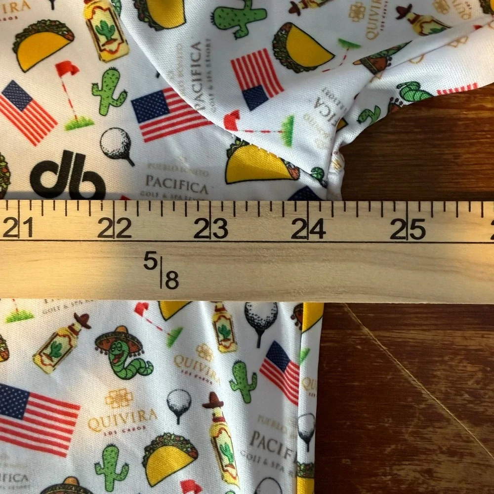 Wags 2 Riches Polo Shirt Men L White Multi Taco Cactus Golf Print Performance